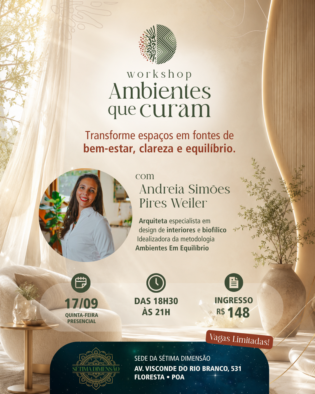 Cartaz do Workshop Ambientes que Curam com Andreia Simões Pires Weiler